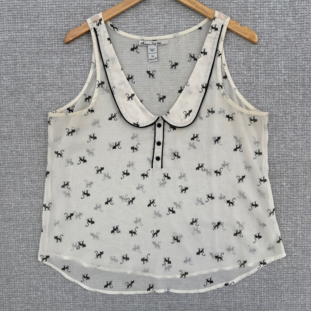 American Rag Tank‎ Top Black Cat Sheer Sleeveless Blouse Sz XL Peter Cottage